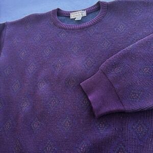 Vintage Tricots St Raphaël Wool Sweater Men's Purple Geometric Made Uruguay